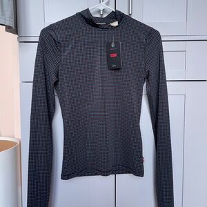 NWT Levi's Houndstooth Mock Neck Long Sleeve Second Skin Stretchy Fitted Top XS